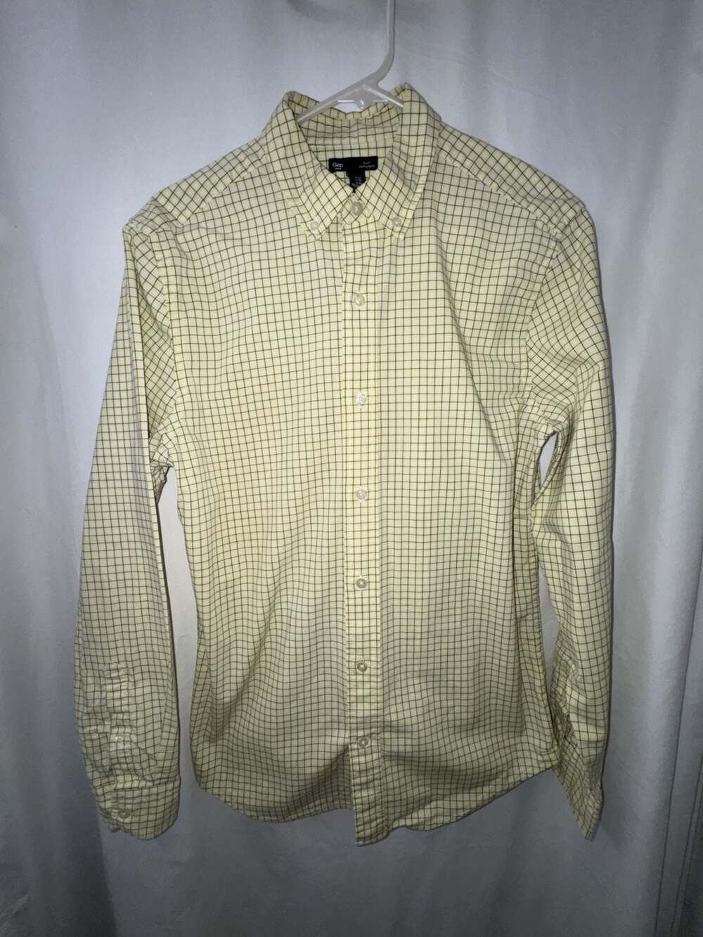 Gap Men's Slim Fit Button-Down Long Sleeve Yellow Grid Check Shirt